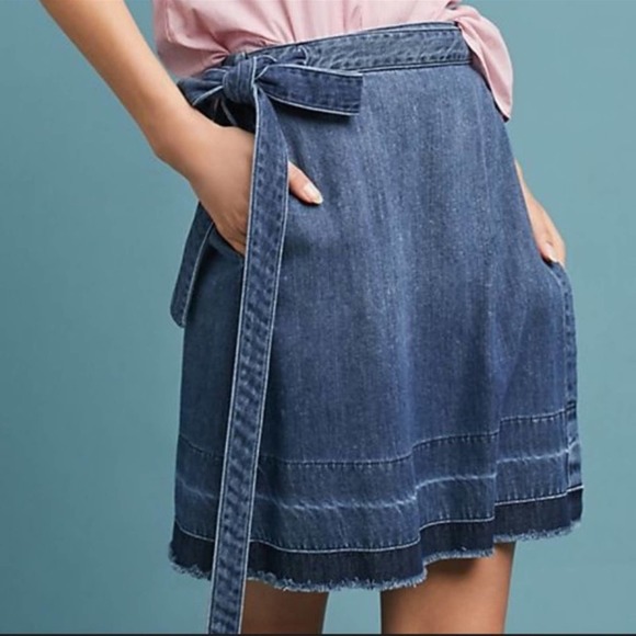 cloth & stone Dresses & Skirts - [Cloth & Stone] Anthropologie denim wrap belted raw hem skirt medium